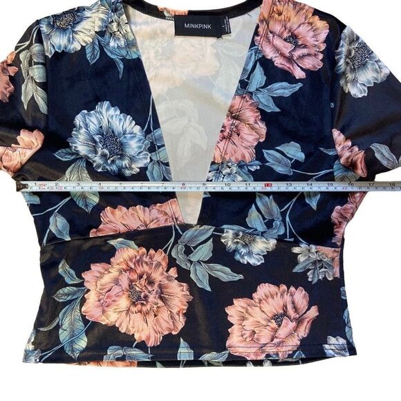 MINKPINK Garden of Eden Velvet Floral Long Sleeve Crop Top Women’s Size Large - Picture 6 of 6